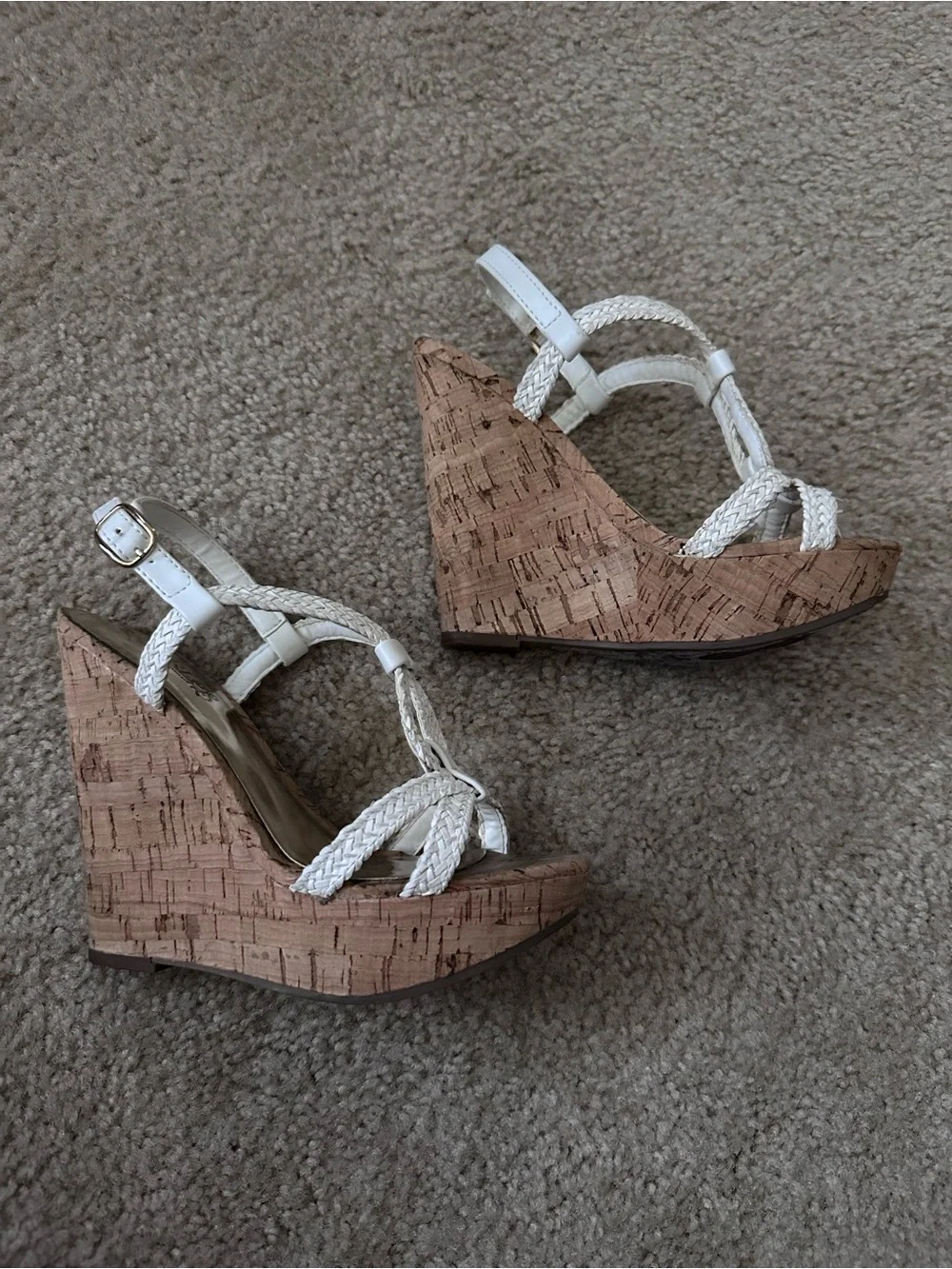 Carlos by Carlos Santana White Braided Cork Wedge Sandals Size 5.5